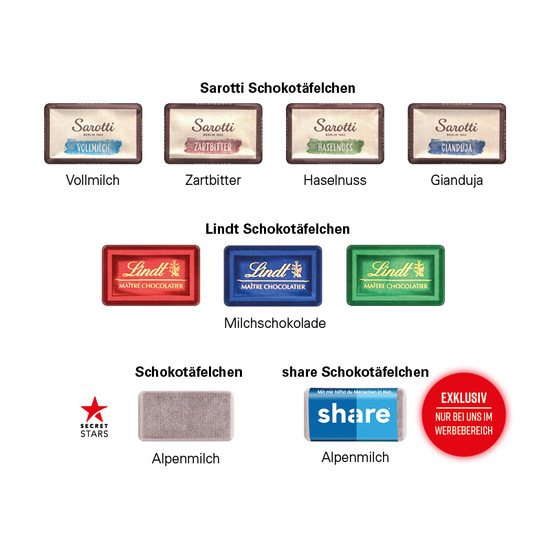 Marken Wand Adventskalender. Lindt Schokotäfelchen