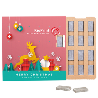 Täfelchen Adventskalender ECO, Papierblister, Alpenmilch Schokotäfelchen