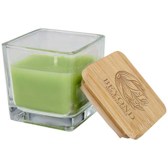 Ambra Quadratische Glaskerze mit Bambusdeckel