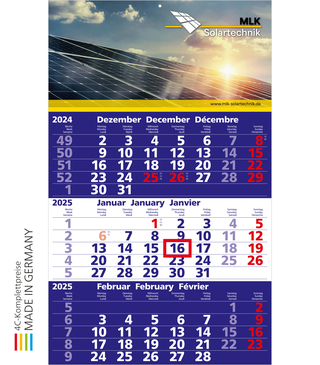 3-Monats-Kalender Solid 3 Bestseller, dunkelblau