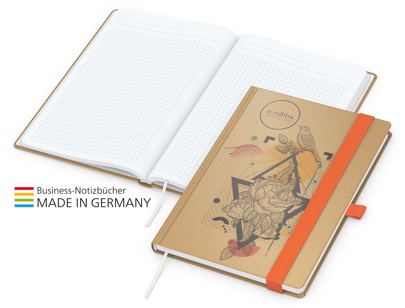 Notizbuch Match-Book White Bestseller A4 Natura braun-individuell, orange