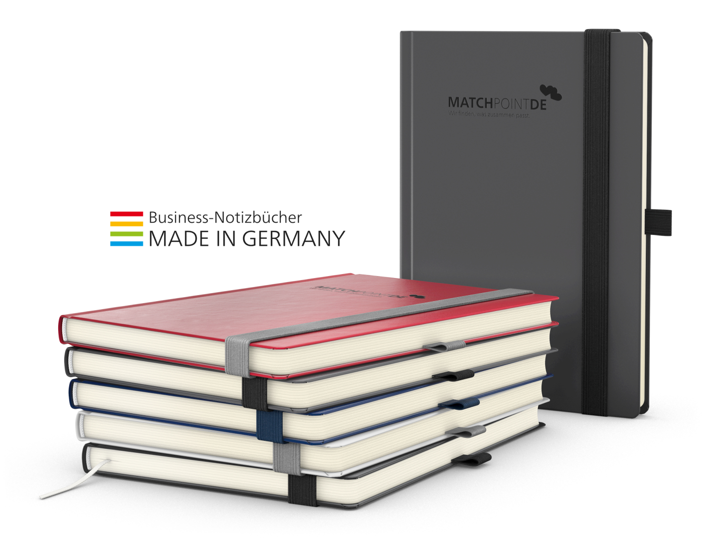Notizbuch Vision-Book Creme Bestseller A5, dunkelblau inkl. Prägung schwarz-glänzend