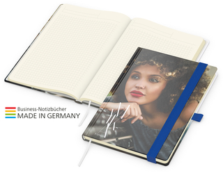 Notizbuch Match-Book Creme Bestseller A5 Cover-Star matt-individuell, mittelblau