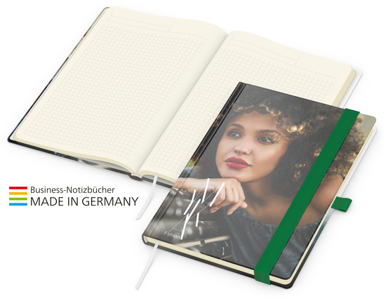 Notizbuch Match-Book Creme Bestseller A5 Cover-Star gloss-individuell, grün