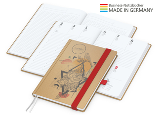 Buchkalender Match-Hybrid White Bestseller A4, Natura braun-individuell, rot
