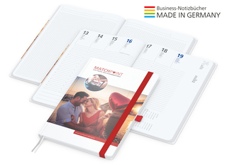 Buchkalender Match-Hybrid White Bestseller A4, Cover-Star matt, rot