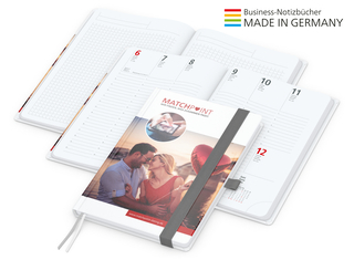 Buchkalender Match-Hybrid White Bestseller A5, Cover-Star gloss-individuell, silbergrau