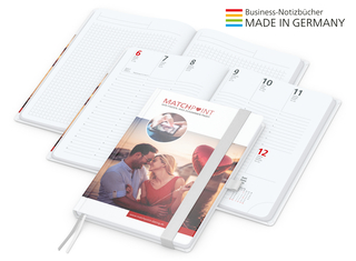 Buchkalender Match-Hybrid White Bestseller A5, Cover-Star matt-individuell, weiß