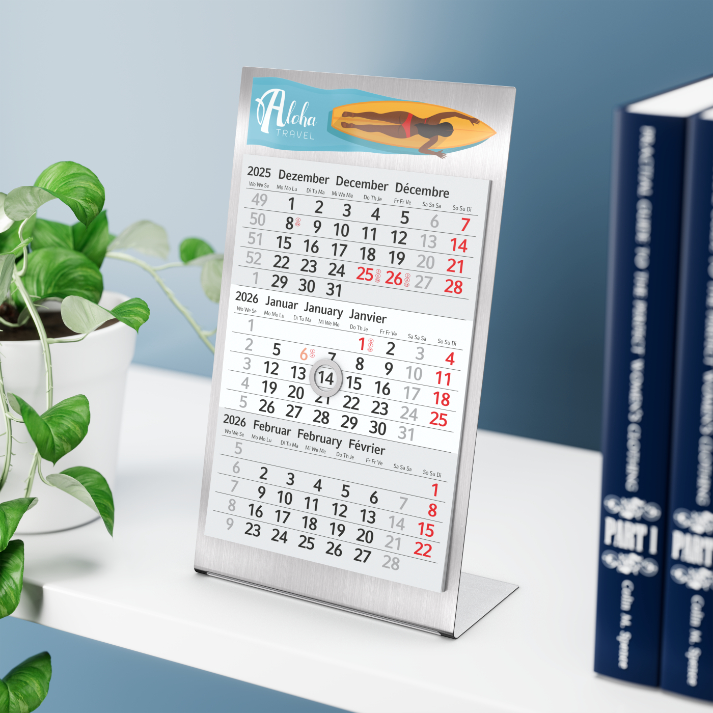 Tischkalender Desktop 3, Jahres-Kalendarium Steel Bestseller