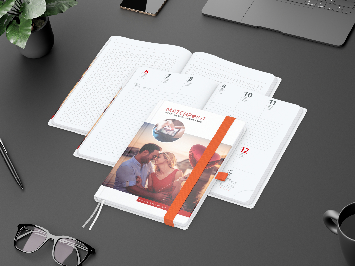 Wochenplaner Match-Hybrid White Bestseller, A5, Cover-Star matt-individuell, orange