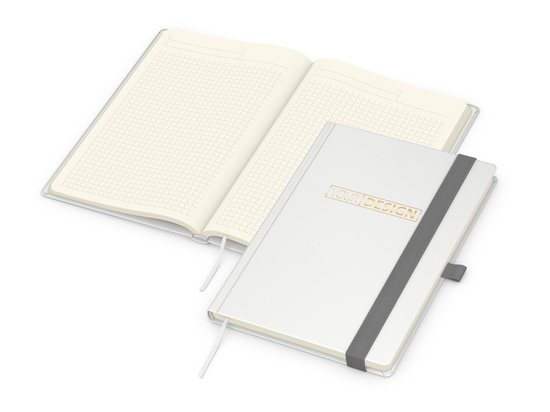 Notizbuch Vision-Book Creme Bestseller, A5, weiß inkl. Goldprägung