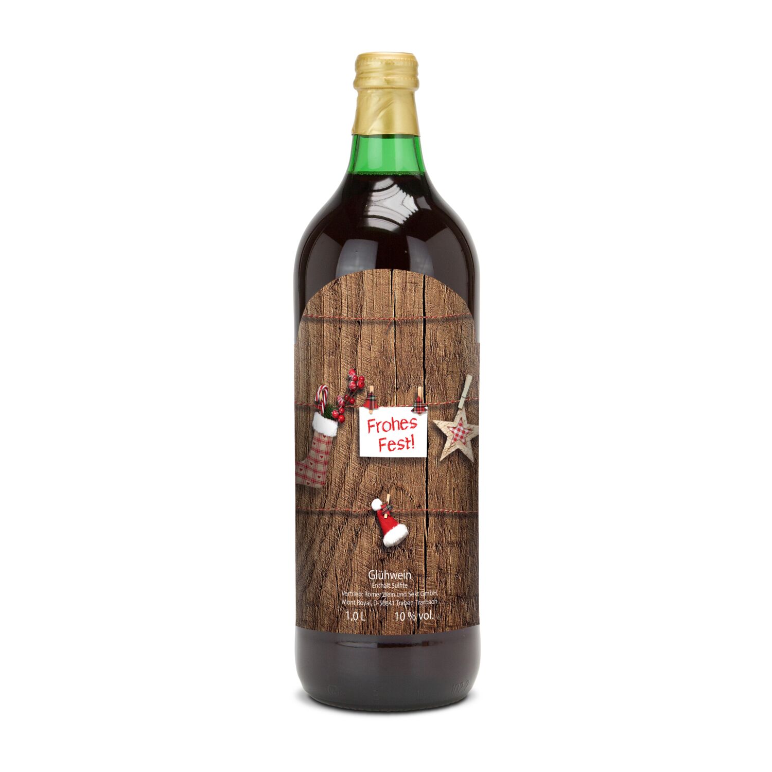 Glühwein - Flasche grün, 1 l - Motiv: Frohes Fest 2K1941b