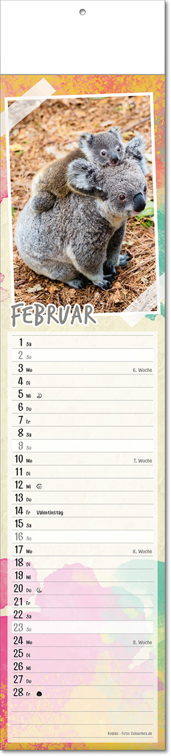 Kalender "Tierbabys" im Format 11 x 50 cm, mit Fälzel