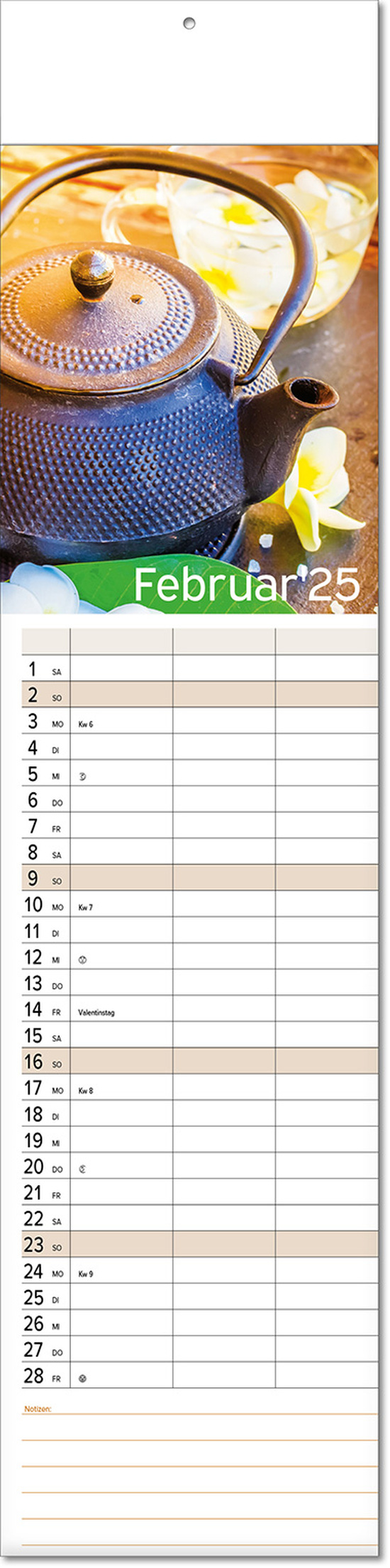 Kalender "Auszeit" im Format 13 x 53,5 cm, mit Fälzel