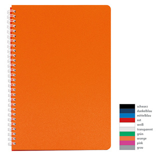 Wochentimer "Luxus" im Format 17 x 25 cm, deutsche Version, 128 Seiten, Wire-O-Bindung, ohne Eckenperforation, PP-Einband orange