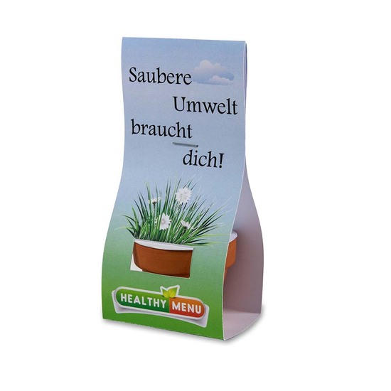 Logo-Töpfchen Überreichverpackung mit Samen - Gras