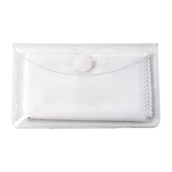 Brillenputztuch rPET - Mikrofasertuch 20 x 20 cm, in Schutzetui mit Klettpunkt